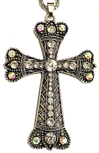 CROSS & CRYSTAL NECKLACE 76 x 51mm BETSEY JOHNSON "NEW" AUZ SELLER B145 - Picture 1 of 4