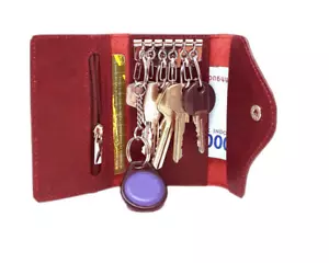key bag wallet purse ID card holder pocket pouch case Cow Leather red W912 - Picture 1 of 2