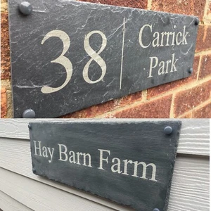 LARGE Rustic Slate House Gate Sign Plaque Door Number Personalised Name Plate - Picture 1 of 2
