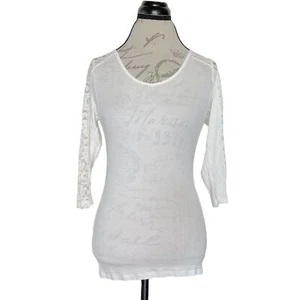 Ambiance Womens Blouse Top Sz Small Off White Beige Lace Floral Cut out Stretch - Picture 1 of 15