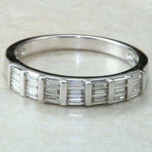 1/2 kt Baguette natürlicher Diamant halber Ewigkeit Ehering massives Sterlingsilber - Bild 1 von 9