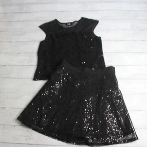 By & By Girl's Skirt Top 2 Pc Black Dress Set Size 16 Sleeveless Mesh Sequin - Picture 1 of 8