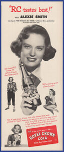Vintage 1948 RC ROYAL CROWN COLA Soda Alexis Smith Woman in White Print Ad 40's