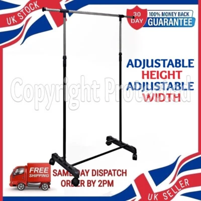 PORTABLE CLOTHES RAIL ADJUSTABLE GARMENT HANGING RACK DISPLAY STAND ON WHEELS - Image 1 of 4