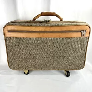 Vintage Hartmann Luggage 21x12x8” Brown Tweed Leather Rolling Travel Suitcase - Picture 1 of 21