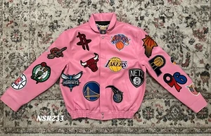 JEFF HAMILTON NBA COLLAGE VEGAN LEATHER JACKET PINK SIZE L VERY LIMITED SIGNED - Picture 1 of 7