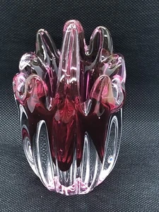 RARE Vintage Czech Bohemian Cranberry/Pink Glass Vase Basket Shape 4.5” Tall - Picture 1 of 12
