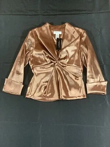 NEW Jackie Jon New York Womens Sz 4 Moca Bronze Stretch Knot Formal Top Blouse - Picture 1 of 7