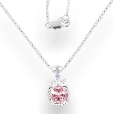 Colgante de halo de gota de diamantes morganita de oro blanco de 18 quilates de 1,16 quilates y cadena de 17,25 quilates Foto 1 de 3