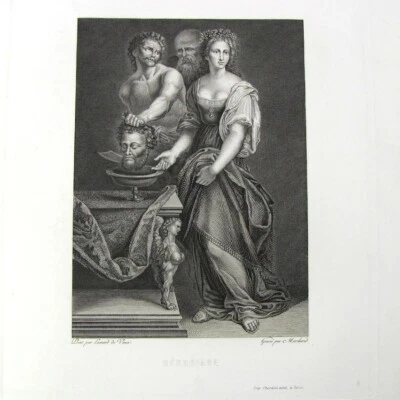 Gravure Hérodiade Hérodias c1835 Léonard de Vinci Marchand Chardon ainé impr. - Photo 1/4