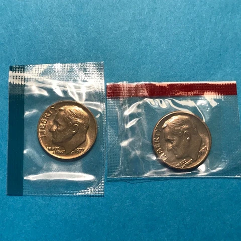 1977 P&D  Roosevelt Dimes  Mint Cello Unc Cover