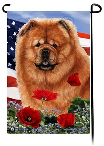 Patriotic Flowers Garden Flag - Red Chow Chow - Picture 1 of 1