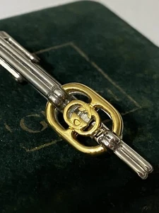 Gucci Mens Tie Clip Bar Logo Interlocking GG Vintage Gold/Silver Tone - Picture 1 of 14