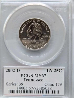 2002-D Tennessee State Quarter PCGS MS67 Flag Holder - Image 1 of 4