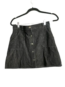 Black Corduroy Skirt Women Size Medium Button Down Silver Buttons Dark Academia - Picture 1 of 5