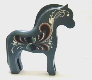 4,25" Vintage 90s Norway Hand Painted Rosemaling Blue Dala / Fjord Horse Way Nor - Bild 1 von 6