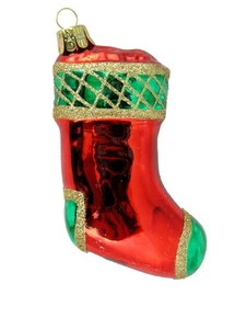 Roter Strumpf mundgeblasen Glas Weihnachtsschmuck - Bild 1 von 4