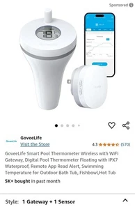 GoveeLife Smart Pool Thermometer with WiFi Gateway, Digital Swimming White - Picture 1 of 9