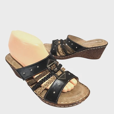 Patrizia Spring Step Magan Wedge Sandal Womens Size 10 Black Woven Southwestern - Image 1 of 4