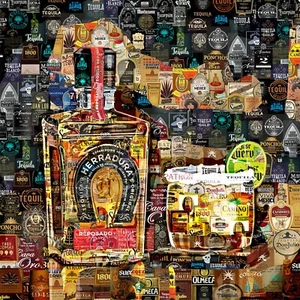 Art Collage Poster Tequila Herradura Print Made Out Of Tequila Labels - Picture 1 of 10
