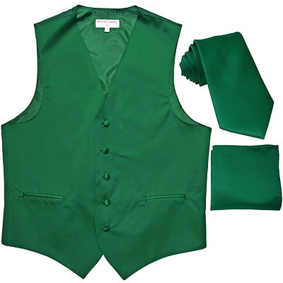 New Men's emerald green formal vest Tuxedo Waistcoat_necktie & hankie set prom - Image 1 of 4
