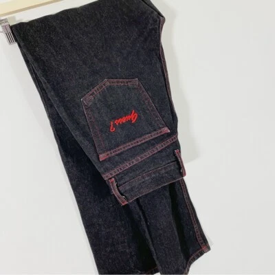 Guess 31 Womens Y2K Vintage Black Gray Jeans Red Stitch Tapered Straight Rigid - Image 1 of 4