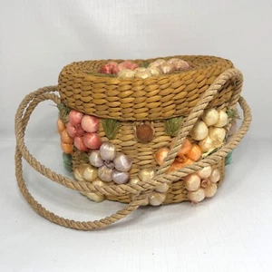 Cesta de costura redonda floral 3D vintage bolsa estuche de viaje cartera núcleo de cabaña - Imagen 1 de 12