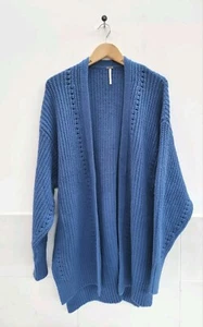 Free People Cardigan Cable Knit Blue Cardigan Sweater Oversized Size X Small - Picture 1 of 7