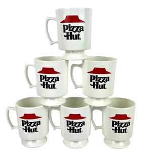 Vintage Pizza Hut Memorabilia Coffee Cups 1990s 4" Plastic Footed Mugs Set of 6 - Picture 1 of 18