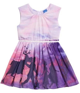 Disney Girls Frozen Motif Sunset Sleeve less Dress, Purple Size 4 New - Picture 1 of 2