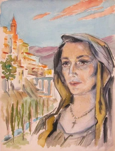 ARTHUR ELLIOTT Original 1943 Watercolor Painting - LISTED - Picture 1 of 2