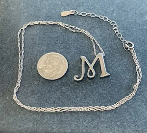 Vintage Krementz Sterling Silver 925 Initial M 5/8" Pendant Necklace - Picture 1 of 4
