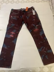 Rock Revival Moto Elroy Distressed Jeans Red Blue Men’s Size 36 - Picture 1 of 9