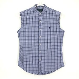 Ralph Lauren Mens Shirt Large Blue Plaid Pony Sleeveless Button Up Custom 15.5