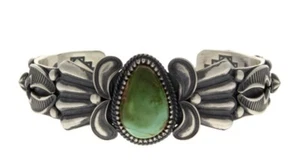 Natural Royston Turquoise Bracelet By Navajo Artist Delbert Gordon - Picture 1 of 5