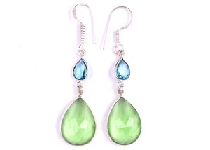 925 Sterling Silver Peridot Gemstone Women Handmade Dangle Drop Earrings Gift - Picture 1 of 10