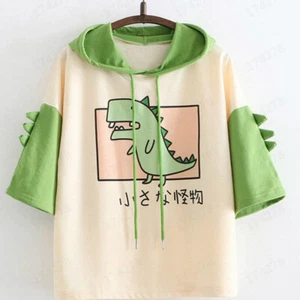 Girl Dinosaur Hoodie Sweatshirt Pullover Top Japanese Mori Kawaii Harajuku Tops - Picture 1 of 8