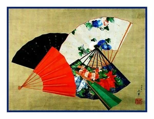 Japanese Artist Hokusai's Five Fans Counted Cross Stitch Pattern - Picture 1 of 10