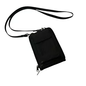 Vintage Eddie Bauer Black Leather Crossbody Wallet With Strap & Zipper Closure - Picture 1 of 9