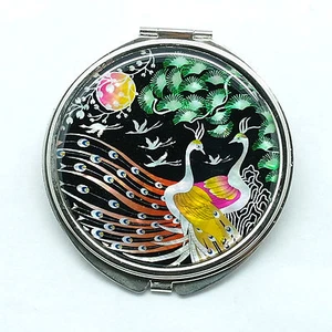 Big compact mirror mounted with mother of pearl a couple of peacocks - Picture 1 of 5