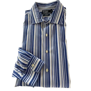 Camisa Polo Ralph Lauren Stanton Para Hombre XXL Blanca Azul Rayas LS Abotonada - Imagen 1 de 10