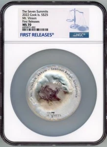 CIT 2022 Cook Islands 5 oz Silver 7 Seven Summits $25 Mount Vinson NGC 70 FR - Picture 1 of 5