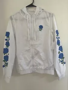 Empyre Women's Blue Rose Floral Lightweight Polyester Hooded Windbreaker White S - Picture 1 of 7