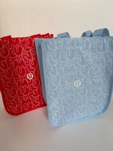 2 LULULEMON TOTE BAGS RED & BLUE LOGO 31x23 YOGA LTD EDITION SMALL NEW - Picture 1 of 9
