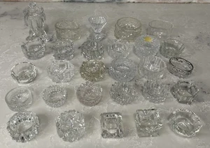 28 Stck. Antik Vintage Klarglas Kristall Mangan Offen Salz Dip Keller Lot - Bild 1 von 17
