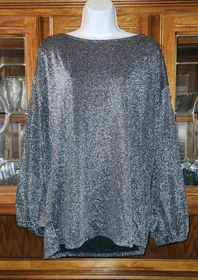 Camisa de vestir informal para mujer C. Oliver manga larga plateada brillante 1X Foto 1 de 4