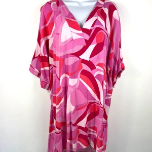 Natori Pink Swirl Sleep Shirt Rayon Kimono Lounge Dress Size M 48" Bust - Picture 1 of 13