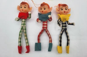 1960er MCM Pixie Elfe beweglich/biegsam Weihnachtsschmuck 5" karierte Outfits Japan - Bild 1 von 9