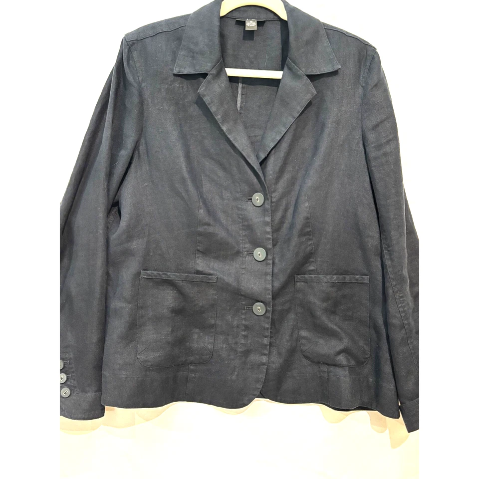 Chaqueta Blazer AlfanI Mujer Azul Marino Lino Botón Plus Talla 16 Cápsula Dinero Antiguo Foto 1 de 4
