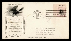 DR WHO 1954 FDC PREXIE $1 PLATE # WILSON ARTCRAFT CACHET REGISTERED M52290 - Picture 1 of 2